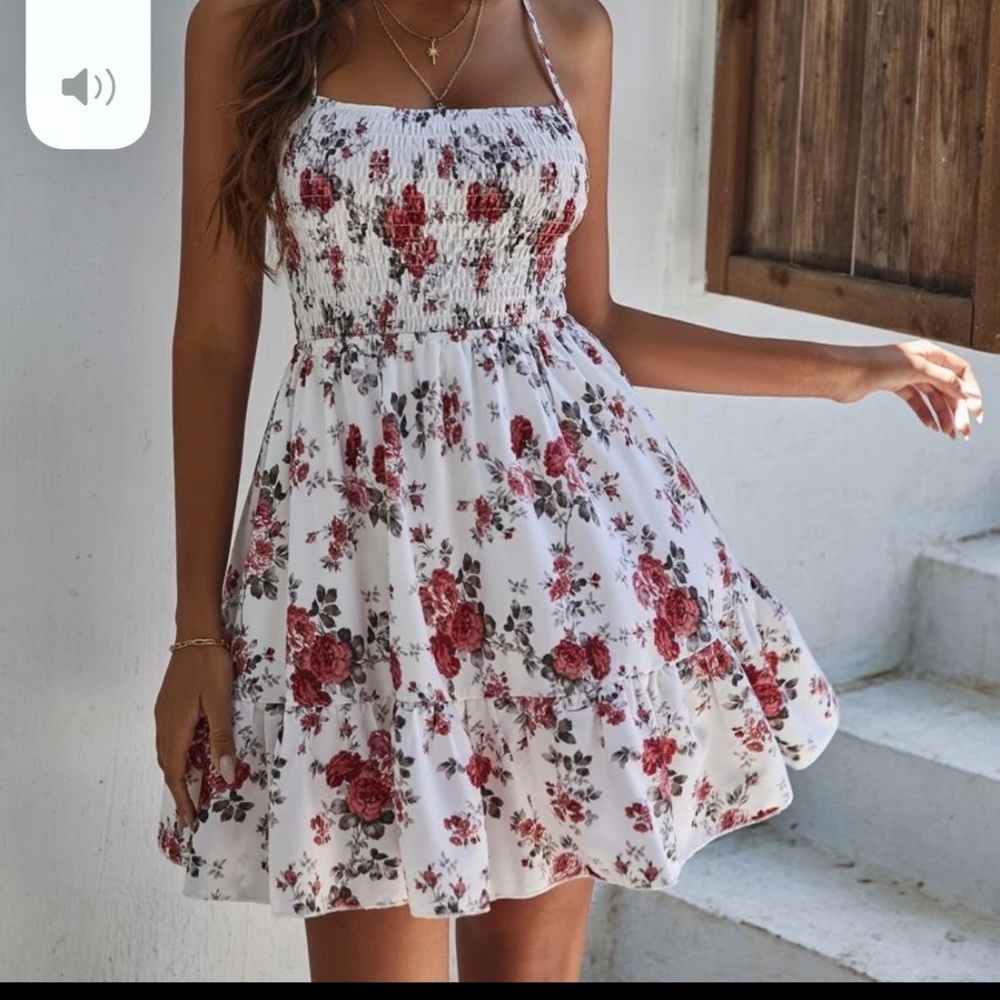 White and rose open back dress